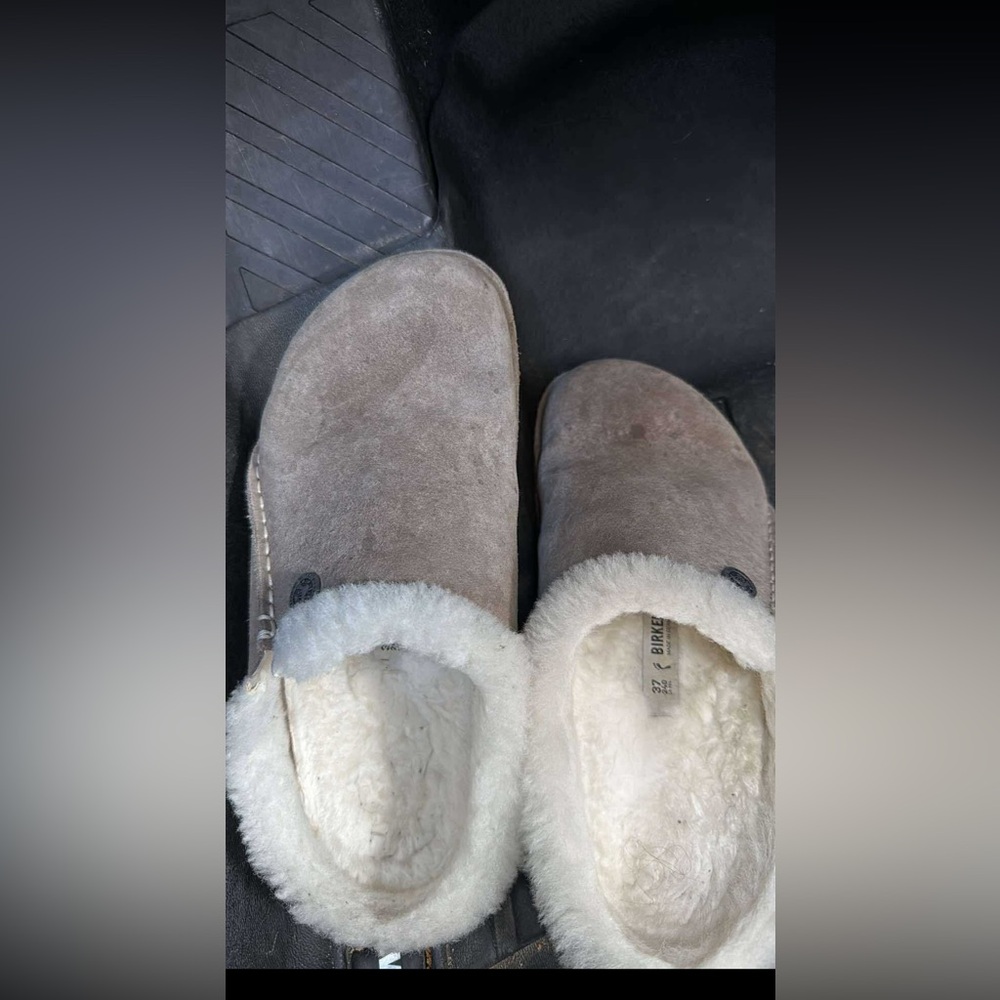 Birkenstock Taupe Suede Shearling Slippers